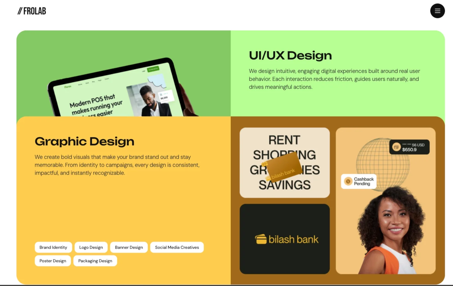 Preview of Frolab, a creative agency template for Framer